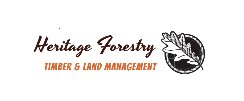 Logo of Heritage Forestry, featuring a leaf and text on timber and land management.